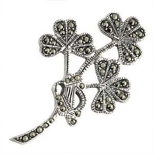   Silver and Marcasite Shamrock Brooch   Made in Ireland Jewelry