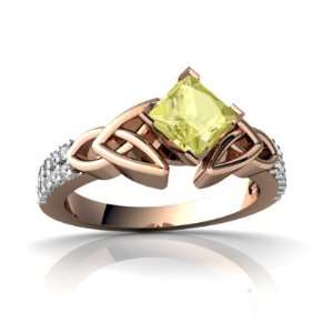  14k Rose Gold Square Genuine Lemon Quartz Engagement Ring 