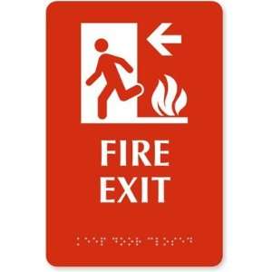  Fire Exit (left arrow) TactileTouch Sign, 9 x 6 Office 
