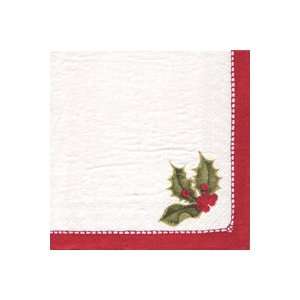    Holly Linen Red Christmas Party Beverage Napkin: Kitchen & Dining