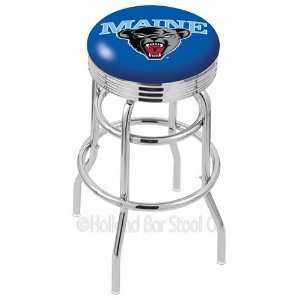  Bears Logo Chrome Double Ring Swivel Bar Stool with Ribbed Accent Ring
