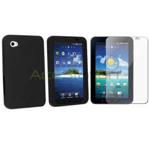 Screen Protector+Black Silicone Skin Case Cover For Samsung Galaxy Tab 