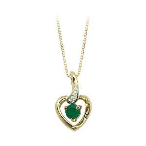 14K Yellow Gold 0.01 ct. Diamond and 4 MM Emerald Heart Pendant with 