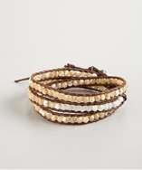 style #312805302 natural mother of pearl beaded leather wrap bracelet