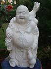 BACK PACK HOTEI LAUGHING BUDDHA ZEN STATUE WHITE CEMENT PAINTED WHITE 