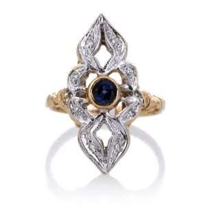  Antique Victorian Diamond Sapphire Dress 14k Ring: Jewelry