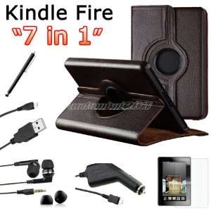 Kindle Fire Accessories   Brown Rotating Stand PU Leather Case, Screen 