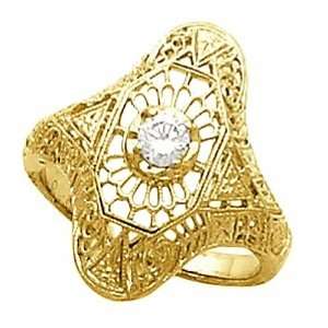  18K Yellow Gold Filigree Diamond Solitaire Ring: Jewelry