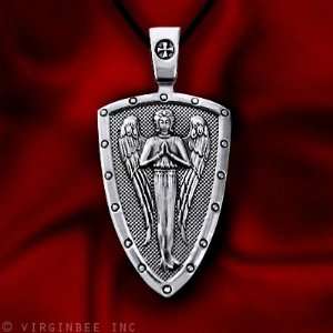 ANGEL GUARDIAN PROTECT ME PRAYER SHIELD MEDAL STERLING SILVER PENDANT 