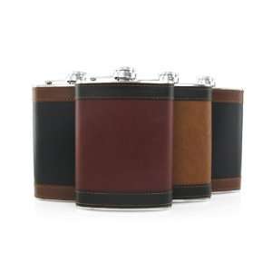  Set of 4 8oz Stainless Steel Flask Wrap with Plain Leather 