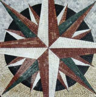 Nautical Compass Marble Mosaic Table Top/Floor Inlay  