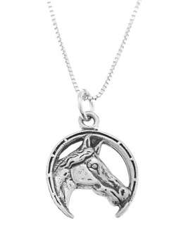 STERLING SILVER HORSE HEAD INSIDE THE HORSESHOE CHARM WITH BOX CHAIN 