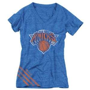 New York Knicks Womens adidas Originals Blue Big Stripes Tri Blend V 