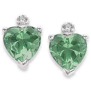   Silver Cubic Zirconia CZ May Birthstone Heart Earrings: Jewelry