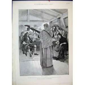   1888 Woman Music Forestier People Watching Old Print