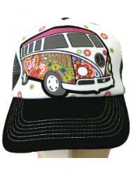 Vw Volkswagen Van Hippie Love Flower Child Trucker Baseball Hat With 