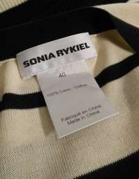 SONIA RYKIEL Black/Ivory Stripe Assymetrical/Ruched Flower Cotton 