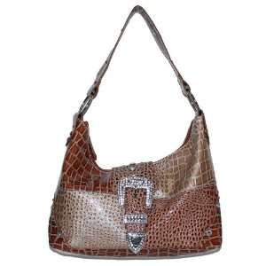   Brown Handbag Purse with Rhinestone Magnetic Buckle