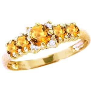   Gold Five Stone Gem and Diamond Ring Citrine, size6: diViene: Jewelry