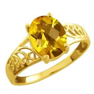    1.60 Ct Checkerboard Yellow Citrine 10k Yellow Gold Ring: Jewelry