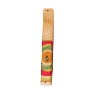  Wood Mezuzah with Colored Circles, Star of David Medallion 
