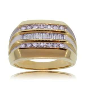  Gents Diamond Ring 10K 2 Tone Gold Baguette Round Band 