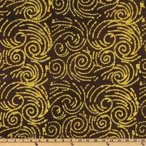  44 Wide Raja Batik Swirls Brown/Yellow Fabric By The 
