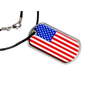  USA American Flag Patriotic   Military Dog Tag Black Satin 