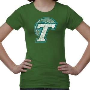 Tulane Green Wave Youth Distressed Primary T Shirt   Green  :  