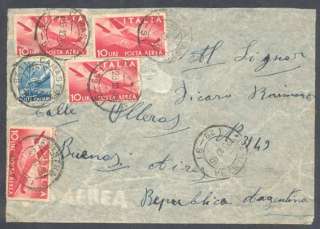 Italy To Argentina Airmail Cover 1946, Multiple Franking, With 9 