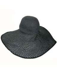 All Black 8 Wide Large Brim Straw Beach Sun Floppy Hat