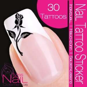  Nail Tattoo Sticker Rose / Flower   black: Beauty