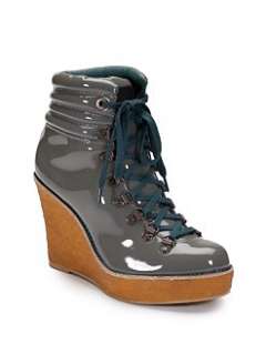 Philip Simon   Patent Leather Hiker Wedge Ankle Boots/Grey