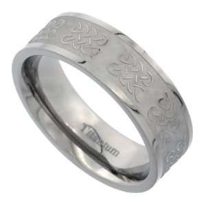 Titanium 7mm Flat Wedding Band Ring Celtic Knots Pattern Matte Finish 