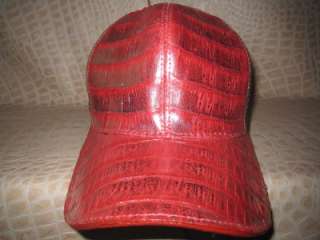 New Red Exotic Crocodile Ostrich Skin Ball Cap Hat Adjustable  