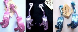 SHOWMANS Ladies youth SHOW Western Engraved Spurs Blue Pink Purple 