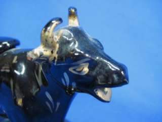 ANTIQUE BLACK & GOLD STAFFORDSHIRE COW CREAMER  