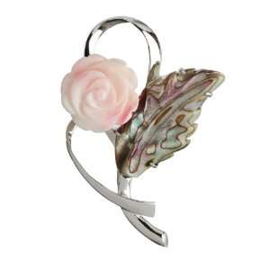  Shell with Sterling Silver Rose and Leaf Pendant: Jewelry