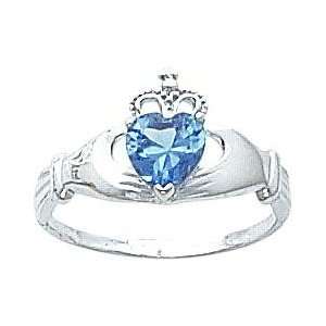  14K White Gold Cubic Zirconia Claddagh Ring: Jewelry