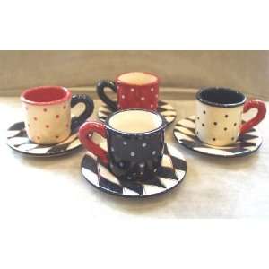   Coffee Café Espresso Cup and Saucer Set of 4