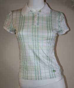 BURBERRY of LONDON White/Green GOLF Polo Button Front Shirt SMALL 