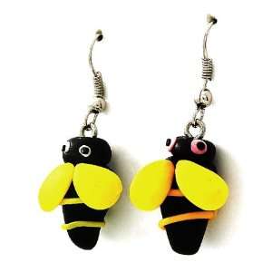  Black and Yellow Acrylic Bumble Bee Dangle Fashion Earrings: Jewelry