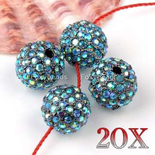 20Pcs LOT 12mm AB Blue Crystal Loose Pave Disco Ball Spacer Jewelry 