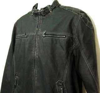 Mens Machine Distressed Rugged Leather Biker Jacket L  