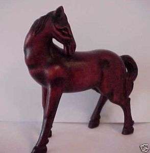 Chinese Antique Horse Carving Red Wood Asian sculpture  