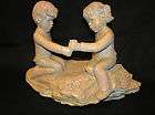 LEE BORTIN SCULPTURE STATUE GIRL AND BOY HOLDING HANDS CLAY SIGNED