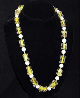 Vintage Wild Shaped Glass Beads Yellow Centers Necklace  