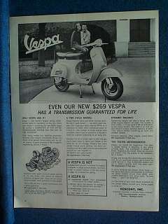 1964 Vespa Motorscooter Ad Priced At $269 Vescony Inc  