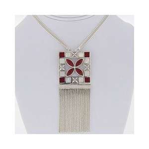   Genuine Carnelian Mother of Pearl Mosaic Fringe Necklace: Jewelry