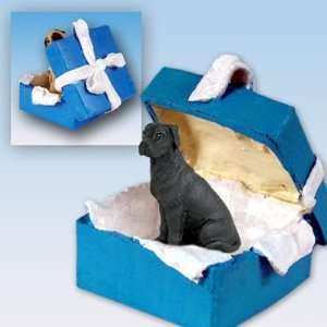   Blue Gift Box Dog Ornament   Uncropped Ears   Black: Home & Kitchen